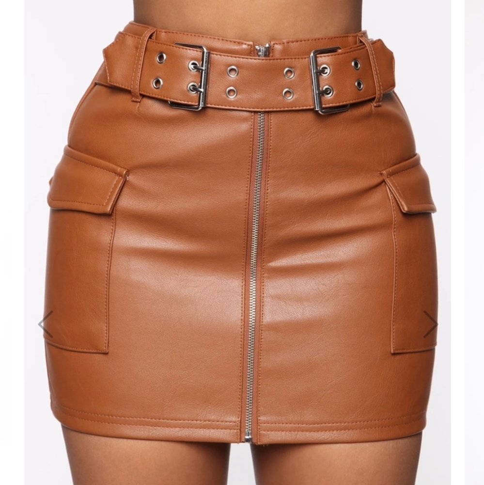 Fashion Nova - 1X Camel PU Skirt NWT